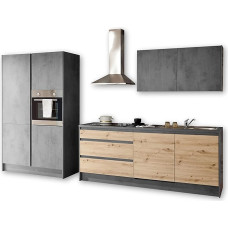 TROJA Modern Kitchen Unit without Electrical Appliances in Artisan Oak Look, Anthracite, Spacious Fitted Kitchen with Lots of Space and Storage Space, 210 x 211 x 60 cm (W x H x D)