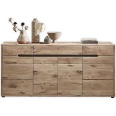Stella Trading BELLANO Sideboard in Viking Oak Look, Graphite, Modern Chest of Drawers with Drawers and Lots of Storage Space, 185 x 87 x 44 cm (W x H x D)
