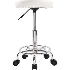 KKTONER Rolling Stool, Height-Adjustable, Rotatable, Faux Leather, Office Stool, White