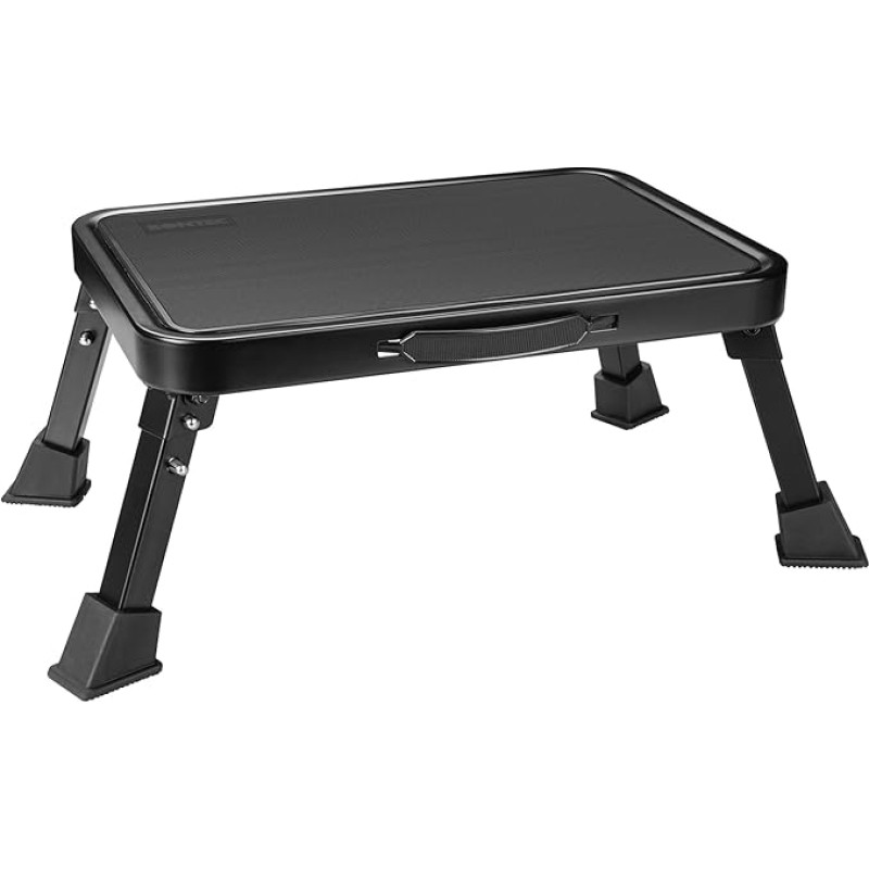 BONTEC Adjustable Folding Step Stool – Sturdy Metal, 330lbs Capacity, Wide Non-Slip Single Step for Adults & Children. Ideal for Kitchen, Bathroom, RV, Camping, Office