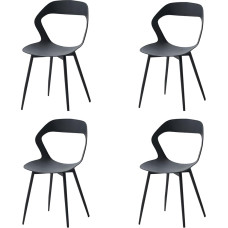 GrandCA HOME Set of 4 Dining Room Chairs, Kitchen Chairs with Hollow Backrest, Solid Black Metal Legs (Black, 4)