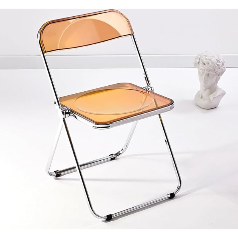 KAIHAOWIN Folding Chair, Acrylic Transparent Chair, Folding Chair for Dining Room, Living Room, 48 x 48 x 76 cm, Yellow Brown