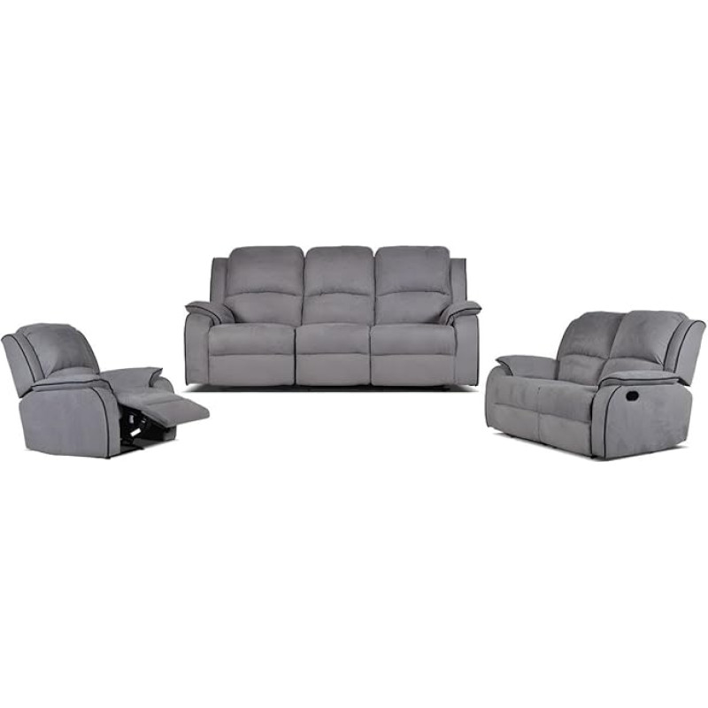 Vente-unique - Relax 3+2+1 Couch Set Microfibre Grey Hernani