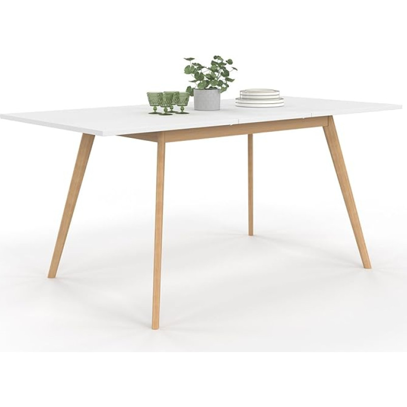 IDMarket - Scandinavian Extendable Rectangular Table, Inga for 4-6 People, White, 120-160 cm