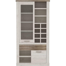 FORTE DURO Display Cabinet with 1 Door, 1 Glass Door and 1 Drawer, Composite Wood, Pnie White/Antique Oak, 109.8 x 212 x 41.3 cm