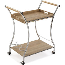 Versa Versatile Style Wooden Finish Serving Trolley - 78.5cm H x 42cm L x 68.5cm W - MDF Wood - Chrome Metal - Brown