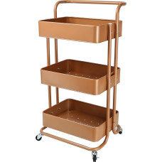 Echtwerk Mobile Serving Trolley for Kitchen/Bathroom/Office with 3 Levels, Kitchen Trolley, Kitchen Trolley, Tool Trolley, Craft Trolley, Utility Trolley with Push Handle, Copper Edition, 43 x 32 x 86