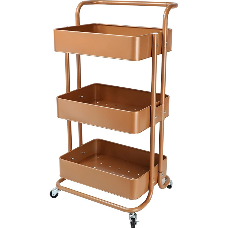 Echtwerk Mobile Serving Trolley for Kitchen/Bathroom/Office with 3 Levels, Kitchen Trolley, Kitchen Trolley, Tool Trolley, Craft Trolley, Utility Trolley with Push Handle, Copper Edition, 43 x 32 x 86