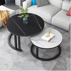 Round Marble Coffee Table Set of 2 Modern Nesting Tables for Living Room and Home Office Stylish Side Tables for Small Spaces Elegant Round Design