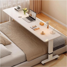 Portable Moving Desk, Overbed Table with Wheels, Height Adjustable, Mobile Laptop Trolley, Computer Desk for Home/Hospital (150 x 40 x 68 cm)