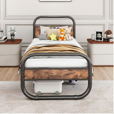 HOMERECOMMEND Bed 90 x 200 cm, Metal and Wood Bed Frame with Slatted Frame, Metal Bed 90 x 200 cm, Black