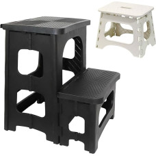 Step Stool, 2 Levels Step Stool Foldable with Non-Slip Tread Surface, Portable Step Stool Children with White Folding Stool, 150 kg Load Capacity, Stool Foldable for Kitchen, Home, Office and Outdoor