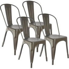 H JINHUI Set of 4 Dining Room Chairs, Metal Chairs, Stackable Kitchen Chairs, Metal Chairs for Bars, Bistros, Patios from Cafes, Also for Home (Brown)
