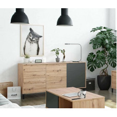 Dmora - Concord Sideboard, Living Room Buffet, TV Cabinet, Living Room Wardrobe, Modern Sideboard with 2 Doors and 3 Drawers, 154 x 41 x 74 cm, Knotted Oak and Anthracite