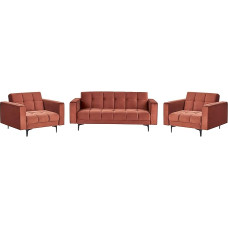 Alnes Sofa Set Velvet Fabric Light Red Quilted 5-Seater with 2 Armchairs Sleep Function