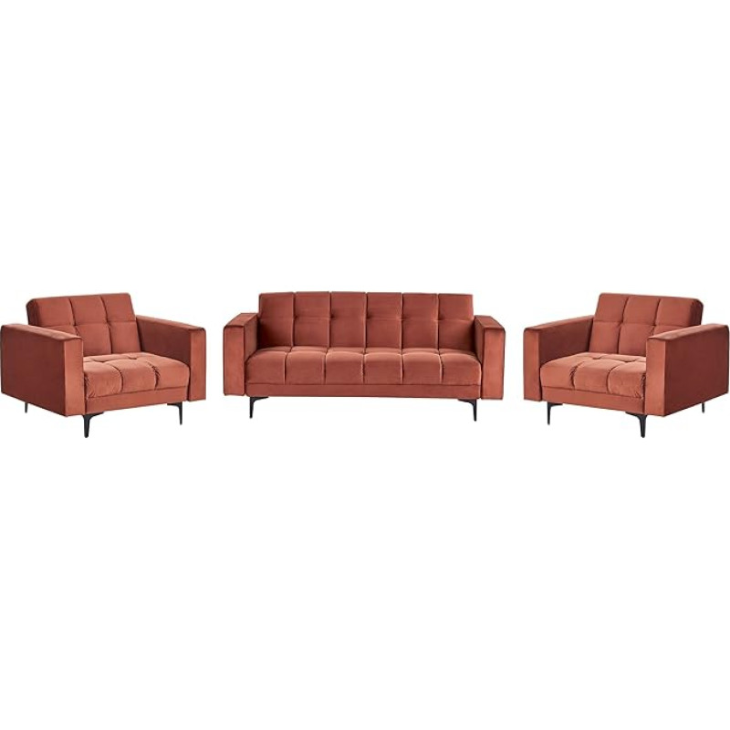 Alnes Sofa Set Velvet Fabric Light Red Quilted 5-Seater with 2 Armchairs Sleep Function