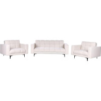 Beliani Alnes Bouclé Sofa Set White Quilted Fabric 5-Seater with 2 Armchairs Sleep Function