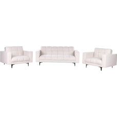 Beliani Alnes Bouclé Sofa Set White Quilted Fabric 5-Seater with 2 Armchairs Sleep Function