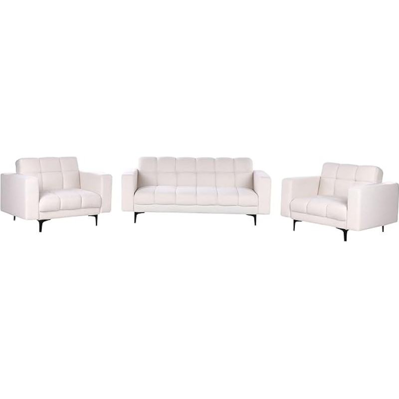 Beliani Alnes Bouclé Sofa Set White Quilted Fabric 5-Seater with 2 Armchairs Sleep Function