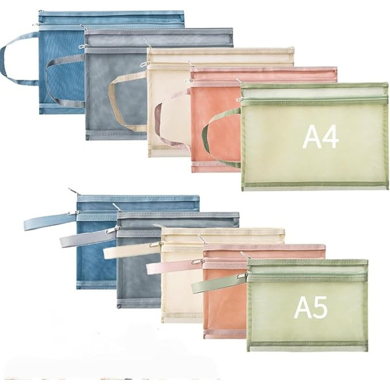 Pack of 10 Double Layer Mesh Bags with Zipper, Document Bags, Document Bags, Zipper Pouches, Mesh Bags, Toys, Cosmetics, Travel, Toiletries, Storage Bags for