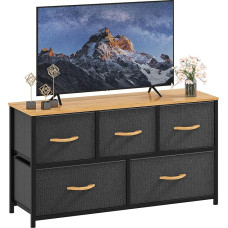 DWVO Chest of Drawers with 5 Drawers, Fabric Cabinet with Handles, Metal Frame & MDF Wood Top, Durable, for Bedroom & Living Room, Dark Grey