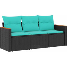 vidaXL 3 Piece Garden Furniture with Cushions Black Poly Rattan Sofa Set Outdoor Garden Furniture Polyrattan Sofa Set