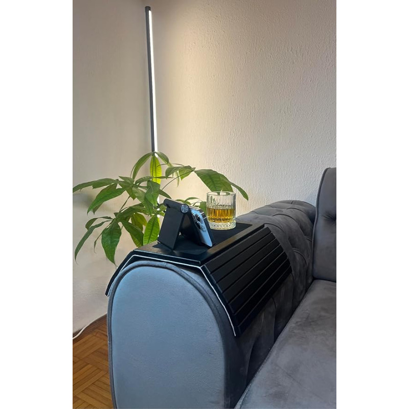 MFR Design - Premium Sofa Tray incl. Multifunctional Tablet/Mobile Phone Holder - High-Quality Felt Tray with Non-Slip Top and Bottom - Innovative Bamboo Couch Shelf for Armrests - Black