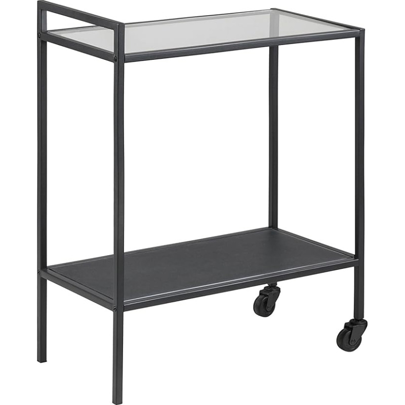 AC Design Furniture Jörn Serving Trolley, Height: 75 x Width: 60 x D: 30 cm, Clear/Black, Glass/Metal, Pack of 1