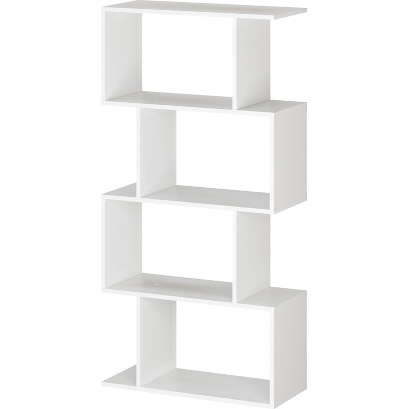 RICOO WM074-WM Standing Shelf, 4 Shelves, Room Divider, White Matt, 140 x 70 x 30 cm, Bookcase, Wooden Shelf, Wall Cube Shelf, Office Shelf, Small Shelves & Shelves, Bookshelf, Wall Shelf, Wood