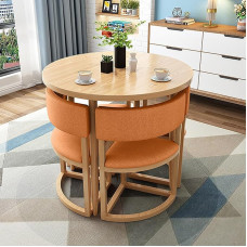 Modern Round Dining Table and Chair Set for Office Reception Lounge and Living Room Stylish and Compact Furniture for Leisure Areas and Balconies (Orange)