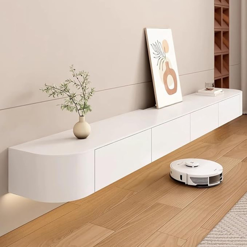 Kroscro TV Cabinet Hanging Multifunctional Wooden TV Cabinet for Living Room TV Chest of Drawers with Storage Space Suitable for Living Room Bedroom (White, 300 cm / 118.1 inches)