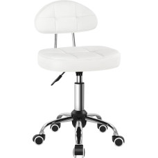 BFTOU Square Minimalist Swivel Stool with Wheel Perfect for Work SPA Shop Massage Height-Adjustable and Cost-Effective Rolling Stool Chair with Back White