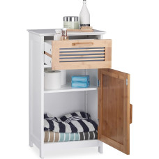 Relaxdays 10021848 Narrow Bathroom Cabinet, Drawer, Natural Look, Height-Adjustable Shelf, MDF, White, 70 x 40 x 28.5 cm