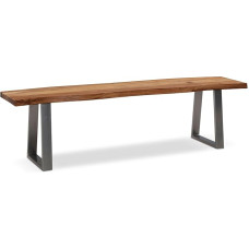 FineBuy Dining Room Bench Acacia Solid Wood / Metal with Wane Edge, Dining Table Bench Wooden Bench Solid without Backrest, Kitchen Bench Chrome Dining Bench Modern, Dining Room Bench
