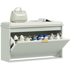 HOMCOM Shoe Bench with Padded Seat Cushion and Folding Drawer Shoe Cabinet Holds up to 120 kg for Hallway, Entrance Area and Porch, 80 x 26 x 47.5 cm, Green