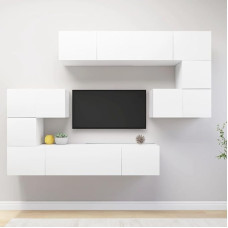 Homgoday TV-Möbel-Set, 8 Stück, weiß, aus Spanplatte, TV-Schrank, TV-Schrank, Couchtisch, TV-Ständer für Wohnzimmer