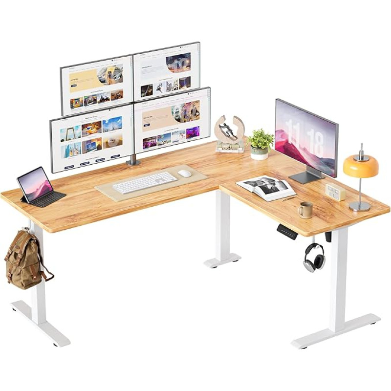 BEXEVUE L-Shaped Electric Desk, Height Adjustable, 160 x 140 cm, L Shape Standing Desk with 3 Memory Functions, Anti-Collision Technology, Interchangeable Left and Right, Computer Desk, Ergonomic