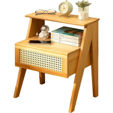 SINBINTA Bamboo Side Tables, Bedside Table with Open Compartment and 1 Drawer, Sofa Side Table, Bedside Table for Living Room, Bedroom (Natural)