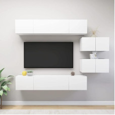 Homgoday TV-Möbel-Set, 6 Stück, weiß, aus Spanplatte, TV-Schrank, niedriger TV-Schrank, Couchtisch, TV-Ständer für TV, Wohnzimmer, Möbel