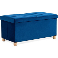 BRIAN & DANY Bench with Storage Space, Foldable Seat Chest with Legs and Lid, Stool, Velvet Storage Box for Living Room, Bedroom, Hallway, 76 x 38 x 38 cm, Blue