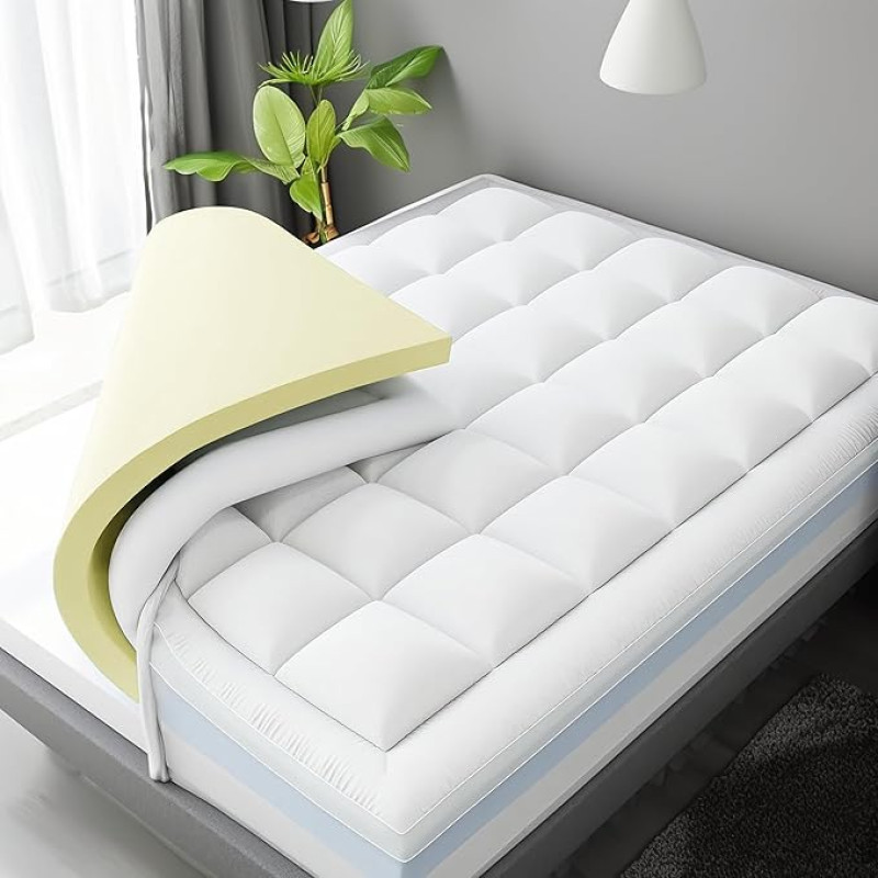 Pro Home Luxuriöse Matratzenauflage aus Memory-Schaum, 10 cm, extra dick, flauschig, fest, Hotelqualität, Bettauflage, genähter Baumwollbezug, atmungsaktiv, doppellagig, Rückenschmerzlinderung,