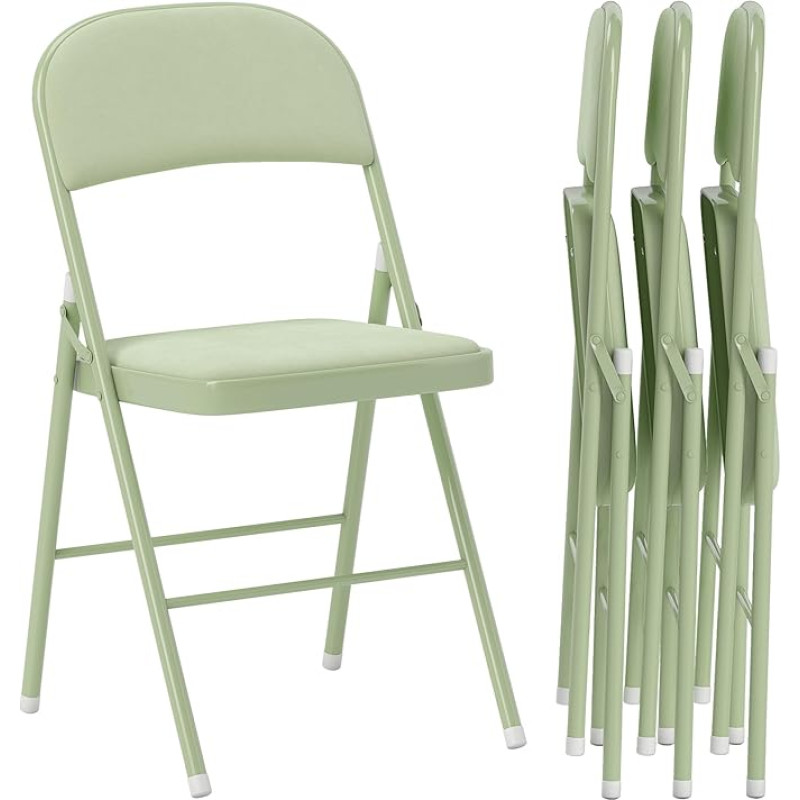 HOMCOM Set of 4 Folding Chairs Portable Indoor Dining Chairs with Padded Velvet Seats and Backrests and Steel Frame, Load Capacity up to 120 kg, Green