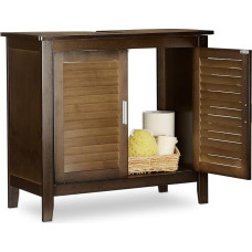 Relaxdays LAMELL Dark Brown Under-Sink Cabinet, Bamboo, Bathroom Basin Cupboard, Storage Unit, HxWxD: 60 x 67 x 30 cm