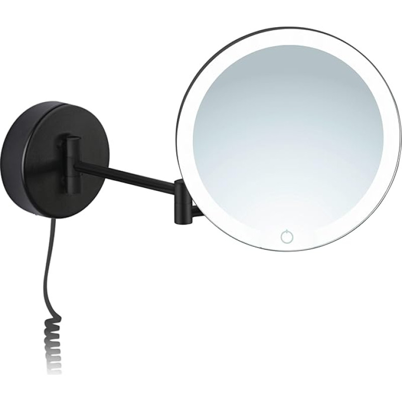 Libaro Ravenna LED Illuminated Cosmetic Mirror Round 7x Magnification Makeup Mirror with Lighting Wall Mounted Dimmer Auto-Off Cable Shaving Mirror with Light (Black)