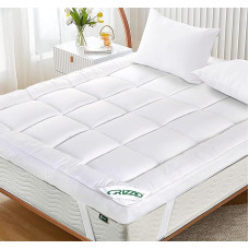 Crizzio® Luxury Mattress Topper 10cm Thick with Strong Elastic Bands Fits up to 40cm Brushed Microfiber Premium Hollowfibre Filling (King (150 x 200 cm + 10 cm)