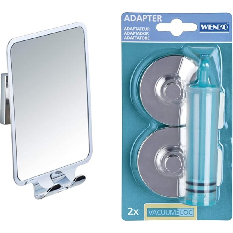 WENKO Vacuum-Loc Quadro Anti-Fog Mirror, Anti-Fog Shower Mirror, Shaving Mirror & Vacuum-Loc Adapter Premium/Classic/Style, Attachment No Drilling Required