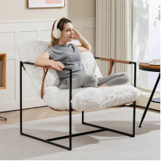 Mondschein Accent Chair, Armchair, Large Seating Area, Living Room Chair, Sacrum Chair with Foam Padding, Reading Chair, Bedroom Chair, Metal Frame, White