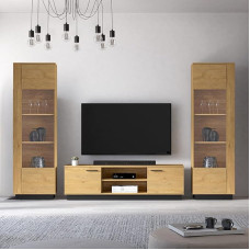 Living Room Set 3 Pieces in Oak with 2 Display Cabinets and Lowboard Modern Design Lots of Storage Space Soft Close