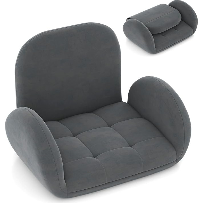 COSTWAY Floor Chair with Adjustable Backrest & Armrests, Folding Bond Sofa, Floor Chair with Padded Seat, Meditation Chair, Relaxing Chair for Playing, Reading and Meditating, Grey