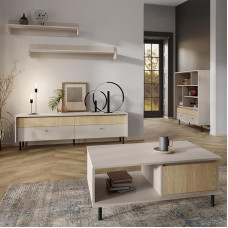 Lomadox 5 Piece Living Room Set Beige Oak Metal Feet Modern Coffee Table Lowboard